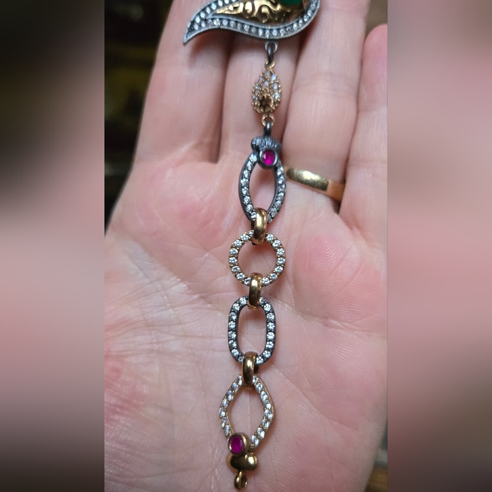 Emerald Ruby & Topaz sterling rhodium & gold Turkish style bracelet NEW - Picture 8 of 13